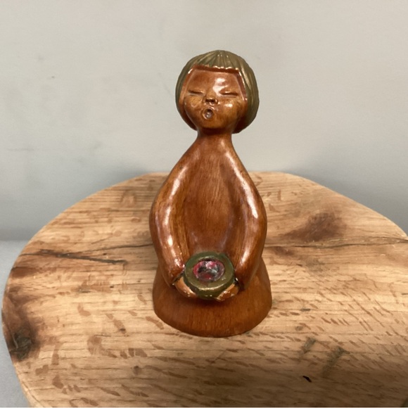 Vintage - Wood Carved Singing Angel Girl Figurine - Candle Holder - Decor - Picture 2 of 12